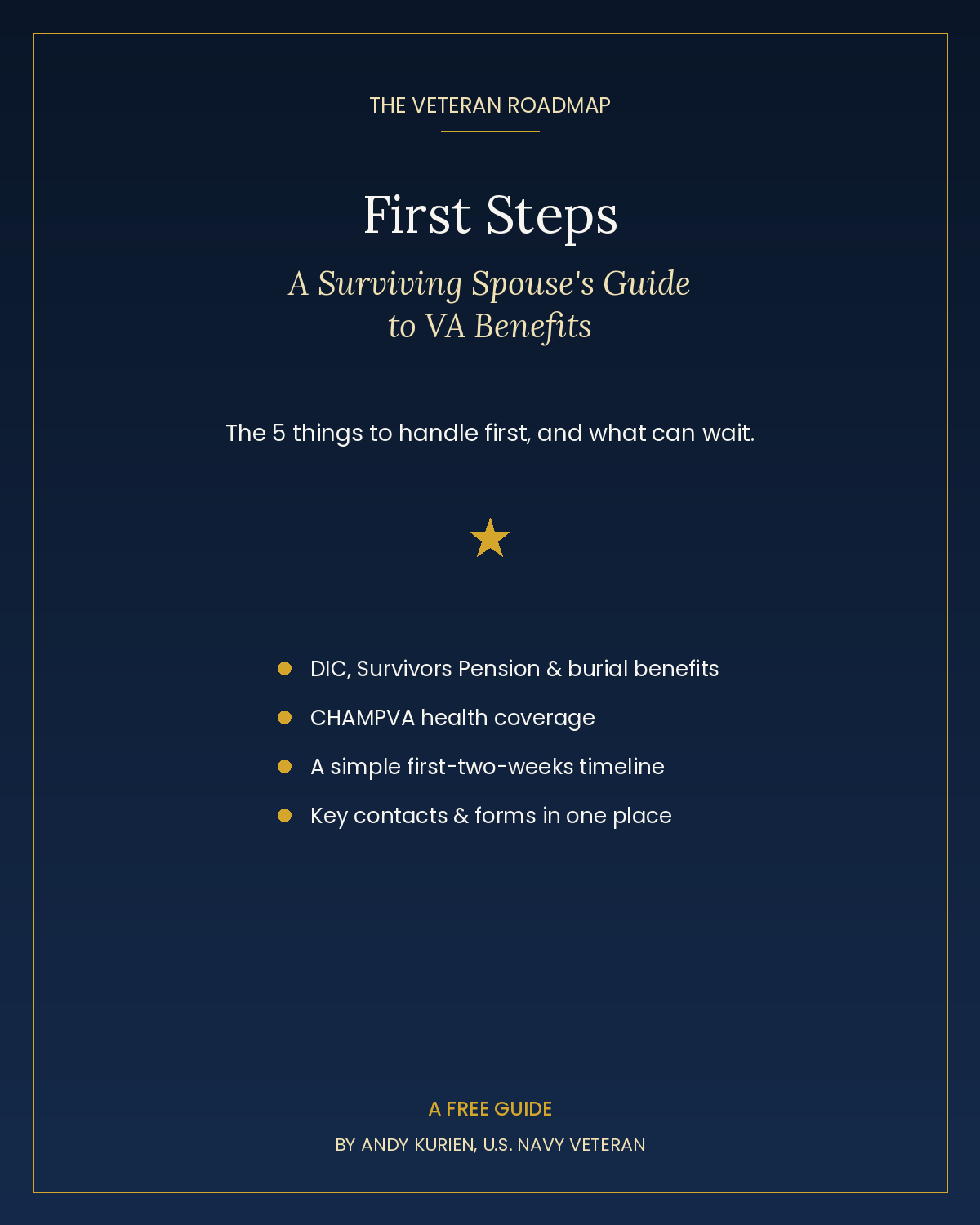 Cover of First Steps: A Surviving Spouse&rsquo;s Guide to VA Benefits